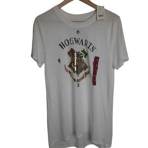 Harry Potter Hogwarts School Gold Crest Short Sleeve White T Shirt Size XL NWT